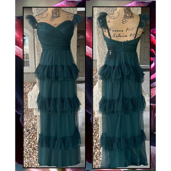 Lulus Emerald Swiss Dot Green Mesh Maxi Dress Size XL - Picture 6 of 10